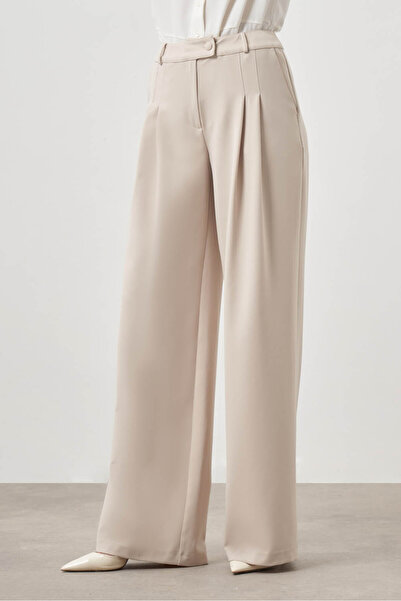 Mizalle Pileli Double Bej Pantolon