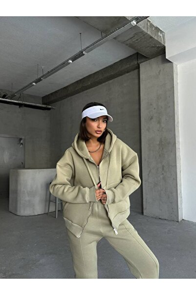 İLKCET MODA Set de trening supradimensionat cu glugă pentru femei