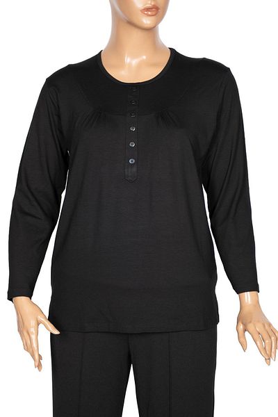 Pıtırcık Cimariva Γυναικεία Arsu Plus Size Μαύρη Μπλούζα με Ρόμπα και Στολισμένο Κουμπί