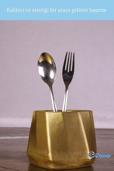 Evene Decorative Cutlery Holder - Countertop and Gold Tumbled Cylinder Model 17