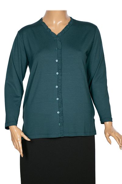 Pıtırcık Cimariva Plus Size Ruffle Emerald Μπλούζα - V λαιμόκοψη
