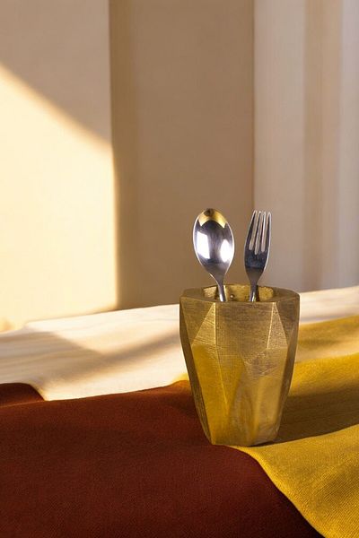 Evene Decorative Upright Cutlery Holder - Gold Antique, Cylinder Model, Countertop - Color 19