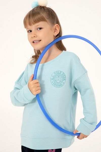U.S. Polo Assn. Girl's Water Green Crew Neck Basic Sweatshirt 50296391 -Vr083