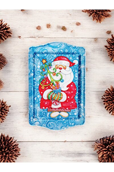 ayyagift صينية معدنية بطابع رأس السنة - صينية رأس السنة مقاس 16 × 25 سم