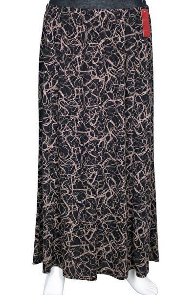 HESNA Μεγάλο Μέγεθος 8 Τεμαχίων - Μαύρη Γυναικεία Φούστα με Σχέδιο Άμμου