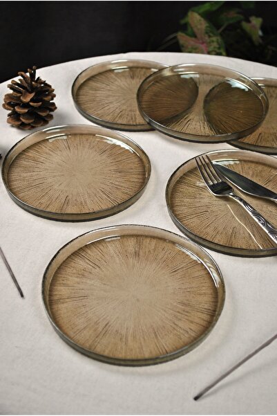 Qualitev 6'lı Cam Pasta Tatlı Tabağı 16 Cm Sunum Tabak Füme