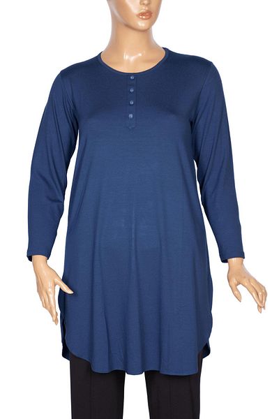 Pıtırcık Cimariva Women's Fresh Basic Placket Ornamental Buttoned Indigo Tunic
