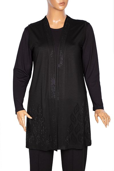HESNA Vestă neagră elegantă cu strasuri Lavin Plus Size pentru femei