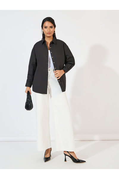 Styli Oversized Longline Shirt with Slogan Back Print