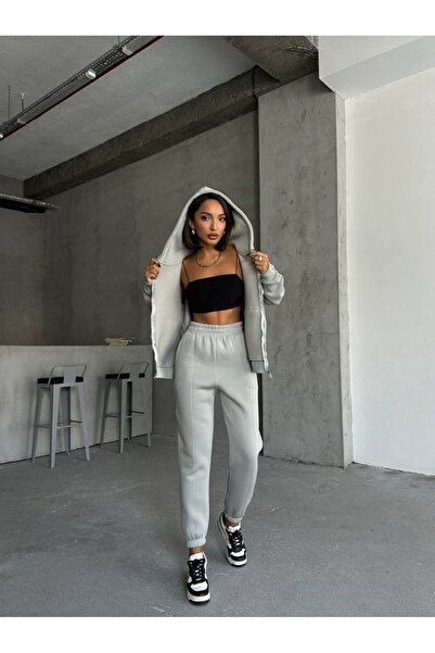 İLKCET MODA Kadın Kapüşonlu Oversize Alt Üst Eşofman Takımı