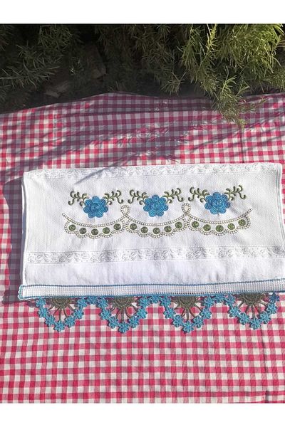 Peacock 100% Cotton Hand Pool, Laced and Embroidered, Suitable for Dowry Gift