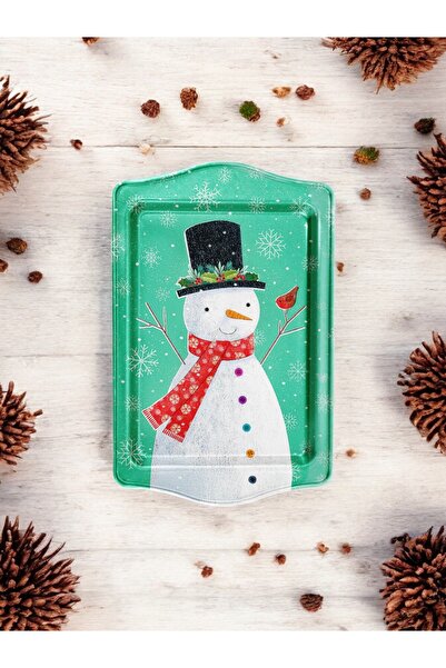 ayyagift صينية معدنية بطابع رأس السنة - صينية رأس السنة مقاس 16 × 25 سم