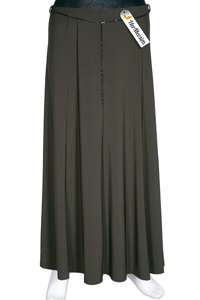 Hermevsim Battal Size Eray Γυναικεία Χακί Φούστα - Tuba Sandy Fabric, Χωρίς επένδυση