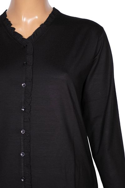 Pıtırcık Cimariva Women's Country Plus Size Frilly V-Neck Black Blouse