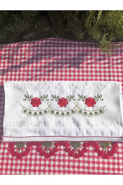 Peacock 100% Cotton Hand Pool, Laced and Embroidered, Suitable for Dowry Gift