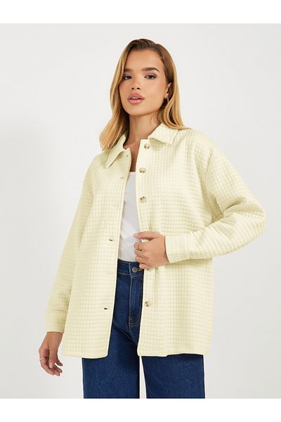 Styli Oversized Longline Textured Button Down Shacket