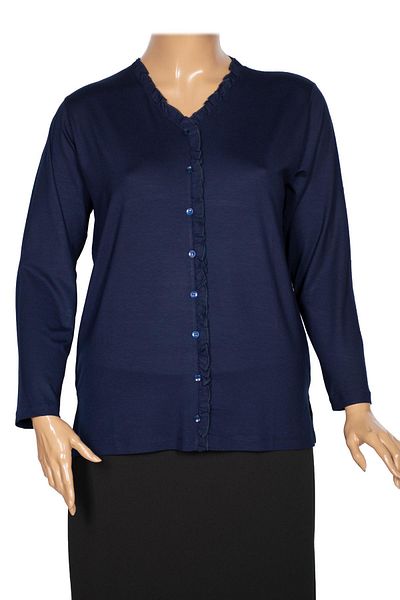 Pıtırcık Cimariva Navy Blue V-Neck Plus Size Ruffle Blouse