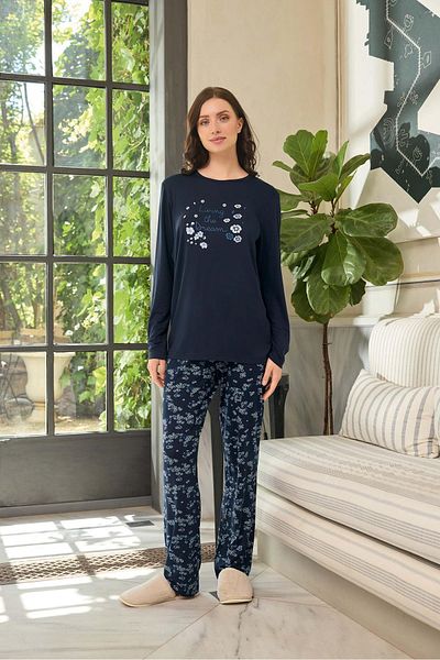 Aydoğan Ezgi Flexible Living The Dream Navy Blue Women's Pajama Set - 0636