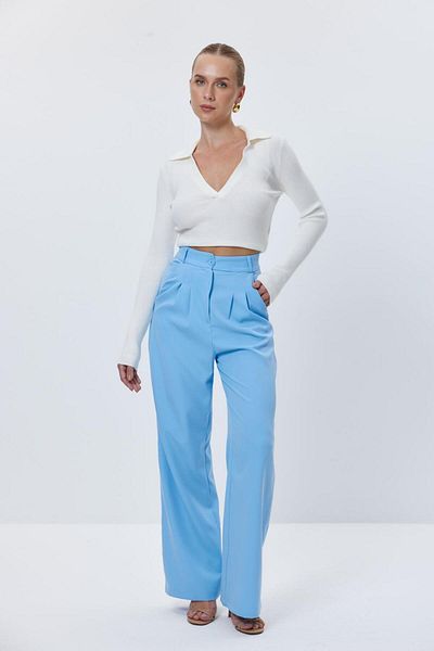Tuba Butik Pantaloni de damă Palazzo albaștri cu talie înaltă