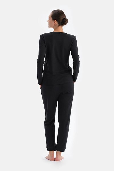 Dagi Black V-Neck Jogger Leg Cellıant Pajama Set