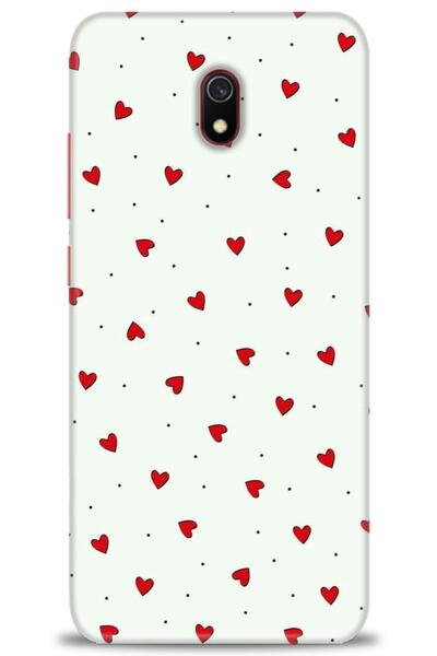 MRCİLETİSİM Xiaomi Redmi 8A Kılıf HD Baskılı Kılıf - Mini Mini Kalpler + Tam Ekran Koruyucu