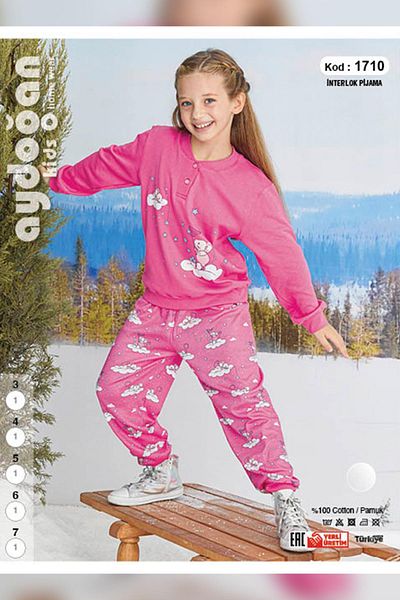 Aydoğan Girl's 100% Cotton Interlock Pink Pajamas Set A8-1 -1710 - Aydogan ®