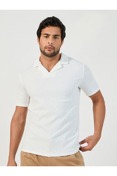 Styli Premium Chevron Textured Knit Revere Collar Relaxed Polo