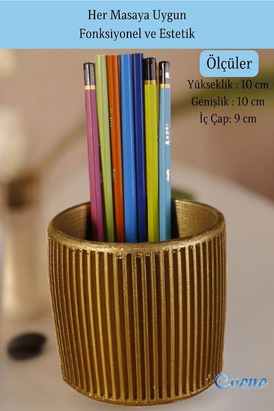 Evene Gold Colored Pen Holder Organizer - Desk Pen Holder Model 1