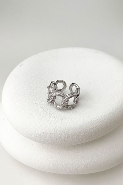 Modex Solid Brass Braid Chain Pattern Zircon Stone Adjustable Ring