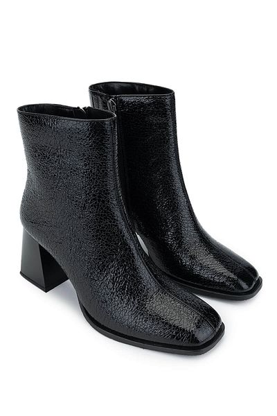 Tamer Tanca Women's Genuine Leather Black Patent Leather Heeled Boots