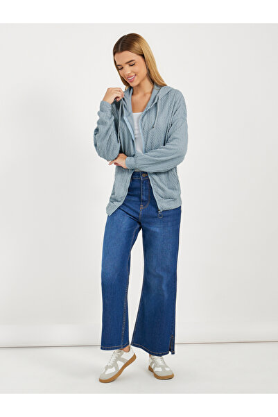 Styli Regular Fit Textured Knit Zip Through Hoodie