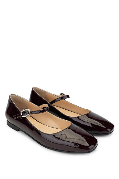 Tamer Tanca Women's Genuine Leather Burgundy Patent Leather Ballerina Shoes