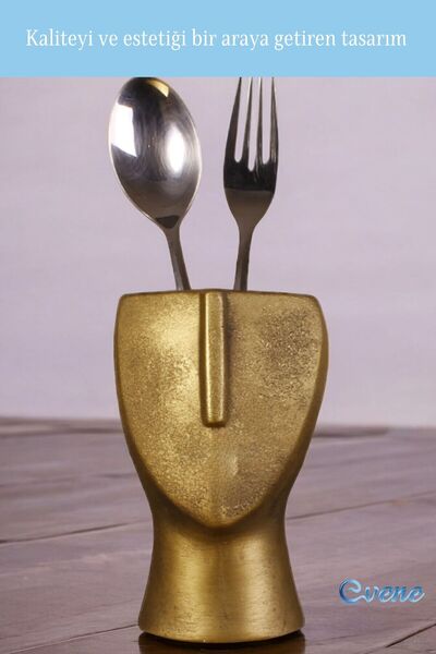 Evene Tezgah Üstü Kaşıklık Dekoratif Dik Kaşıklık Silindir Kaşıklık Altın Eskitme Renk Model 23