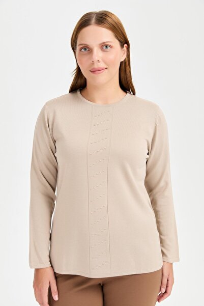 accort Büyük Beden Önü Kabartmalı Triko-TAŞ