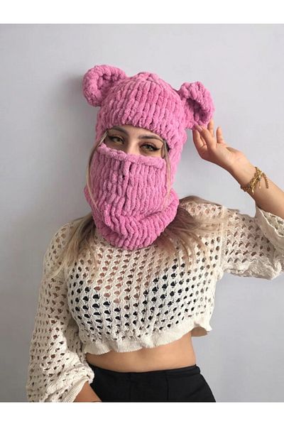 Yosun İşletme Adult/Baby/Kids Bear with Frog Ears Puffy Beanie Hat Ski Snowboard Snow Mask Balaklava