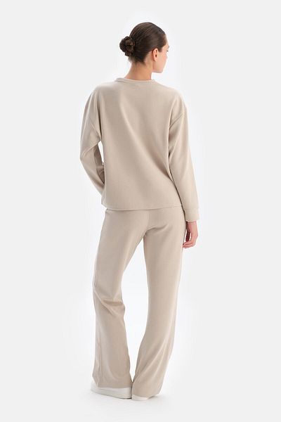 Dagi Pantaloni modal crem cu fermoar ascuns