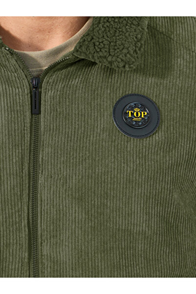 Styli Faux Fur Collar Corduroy Utility Jacket