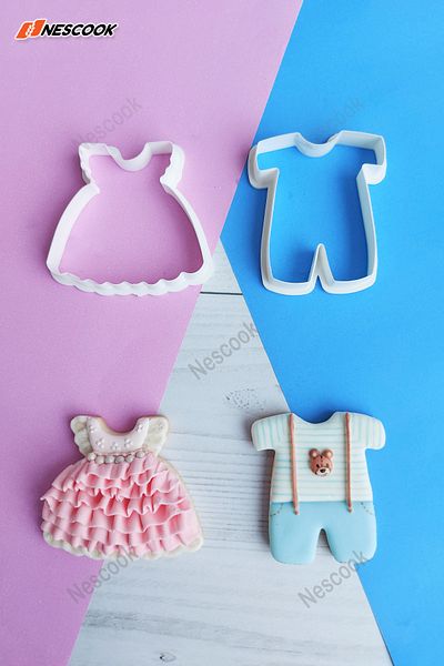 nescook 2-Piece Baby Shower Bodysuit Bib Overalls Baby Welcome Party Boy Girl Cookie Mold Cutter