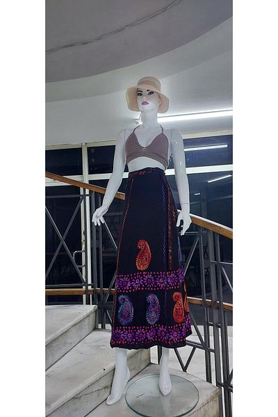 Bohem Stil Ινδική μακριά φούστα με μοτίβο λουλουδιών μπατίκ και κεντημένη ινδική φούστα