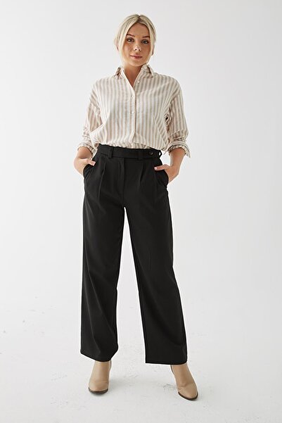 Fashion Friends Pantaloni cu picioare late negri