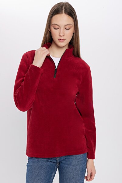Tudors Unisex Standart Fit Anti-pilling Tüylenme Yapmayan Soğuk Geçirmez Bordo Dik Yaka Polar Sweatshirt