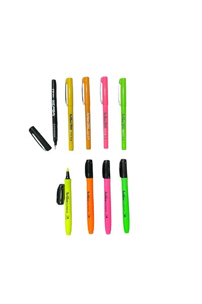 artline Set of 5 200N Fineliner Pens & 4 Supreme Highlighters (Set of 9)