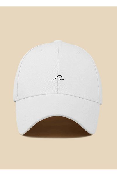 caxis Wave Figured Printed White Unisex Classic Cap Model Adjustable Velcro Hat