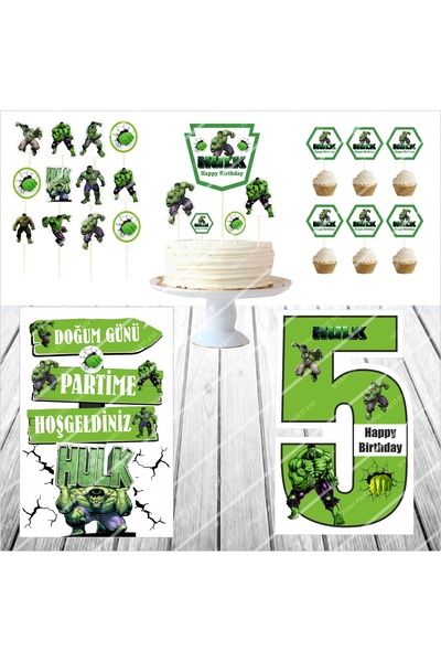 SİYAH PARTİ EVİ Hulk 5 Yaş Doğum Günü Pasta Süsü Masa Maketi Seti