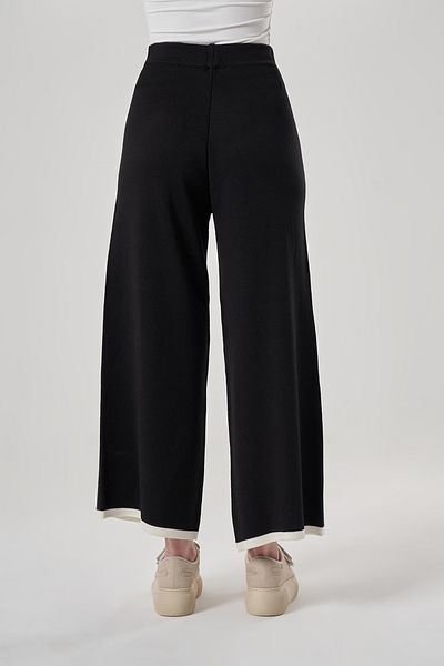 Mizalle Hemmed Knitwear Black/ecru Trousers
