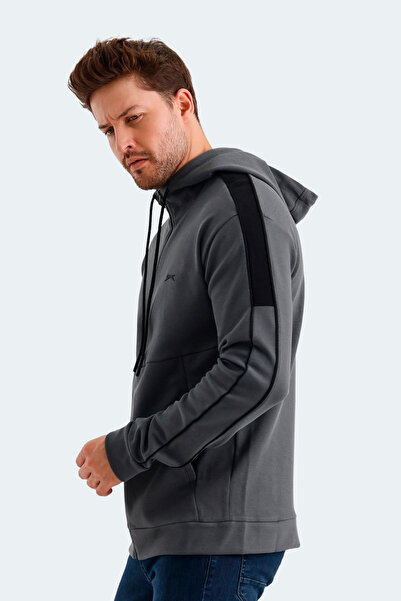 Slazenger VALERYA Erkek Fermuarlı Kapüşonlu Cepli Koyu Gri Sweatshirt