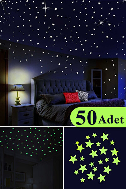 Giraffe Sticker 50 Adet Karanlıkta Parlayan Fosforlu Ay Ve Yıldız Tasarımlı Dekoratif Sticker