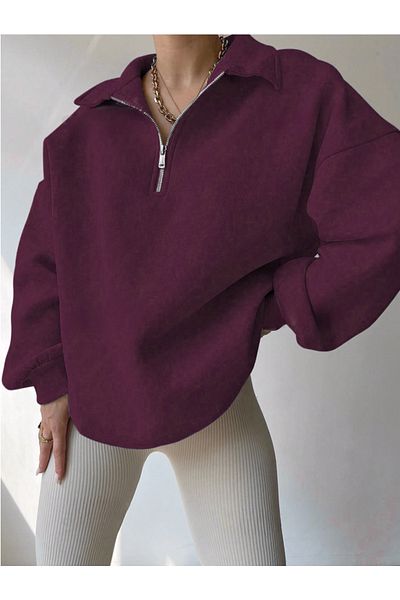 Astranova Polo Neck Oversize Women's Sweatshirt - Half Zipper