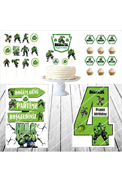 SİYAH PARTİ EVİ مجموعة نموذج طاولة تزيين كعكة عيد الميلاد لعمر 4 سنوات من هالك