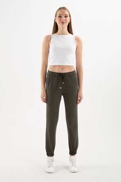 Fashion Friends Pantaloni cu talie legată de culoare kaki
